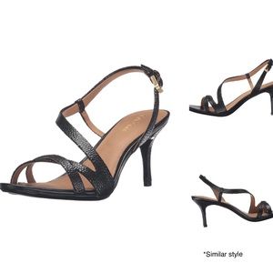 NIB Calvin Klein 6.5 Lorren patent Leather Sandal Heel black Strappy slingback